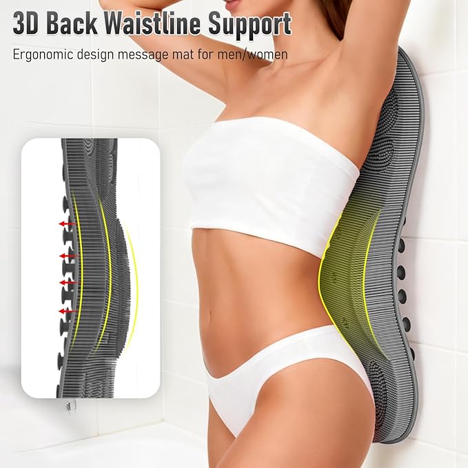Back Scrubber Body Bath Cushion Tub Bathtub Back Lumbar Support Ergonomic Silicone XL Thick Soft Seat Pad Non-Slip Suction Cups Relaxing Spa Mat Exfloating Scrubbing Shower 28 x 19 Grey