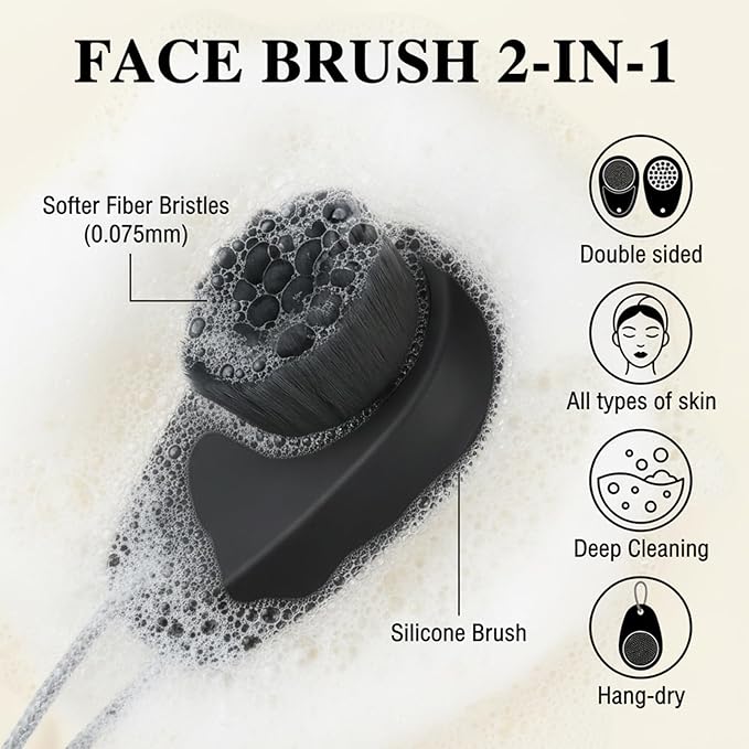 2 Pack Facial Cleansing Brushes, 2 in 1Double-Sided Manual Facial Cleaning Brush, Silicone Face Scrubber with Soft Bristles for Deep Pore Cleansing and Exfoliation, Makeup, Massaging