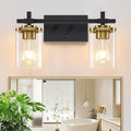 2-Lights Black and Gold Bathroom Light Over Mirror with Square Glass Shade and Metal Base, Gold Wall Vanity Lights for Bedroom, Stairs, Living Room, Hallway