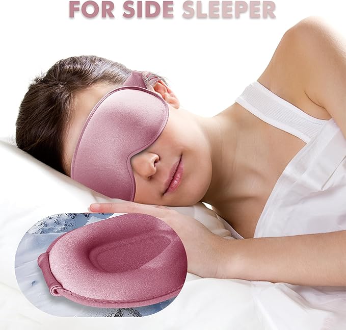 Sleep Eye Mask for Side Sleeper, Lash Extensions 3D Contoured Cup Sleeping Mask for Men Women, Travel Blackout Night Blindfold Eye Shade Cover with Adjustable Strap (Pink-Side Sleeper)