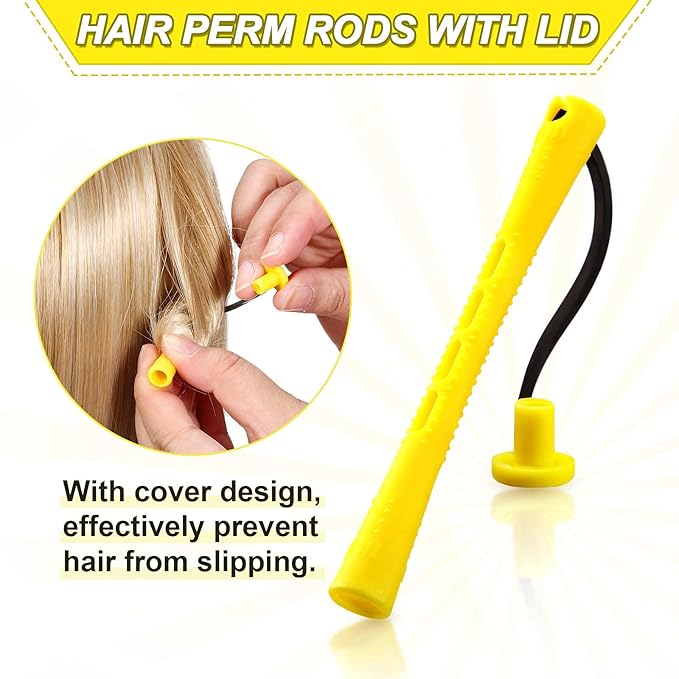 WILLBOND 60 Pcs Perm Rods for Long Hair Plastic Curl Rods Cold Wave Irons Curling Roller for Hair Styling Hairdressing Tools(0.28 Inch,Yellow)
