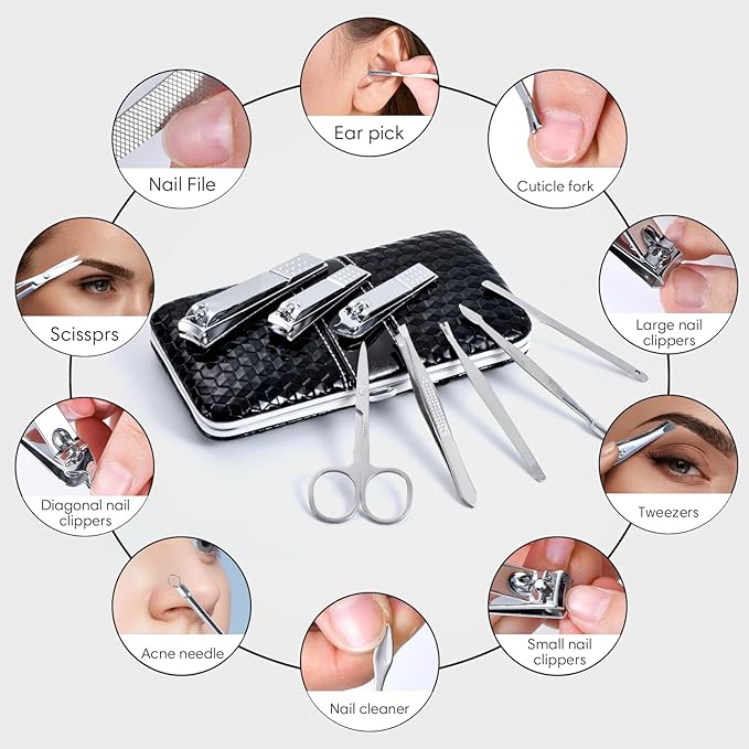 Nail Clippers Set Fingernail and Toenail Clipper Cutters for Men and Women, Professional Manicure Pedicure Grooming Kit, 18 Pieces Stainless Steel Nail Care Tools with PU Leather Travel Case
