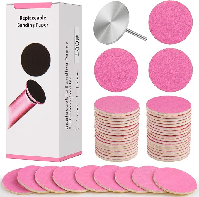 100pcs Sanding Paper Discs with Metal Nail Drill Bit,25mm Foot File Sandpaper Discs #180 Grits for Manicure Pedicure (Pink)