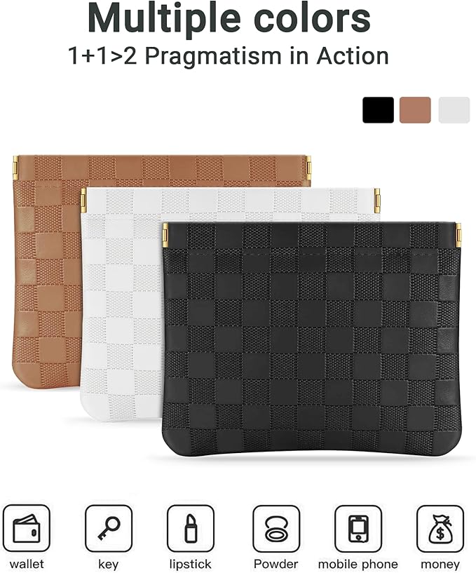 2 PC Small Makeup Bag for Purse, Lipstick Holder & Purse Organizer Pouches, Waterproof Faux Leather Cosmetic Bag, Slim Travel Makeup Pouch for Women Daily & Travel Essentials