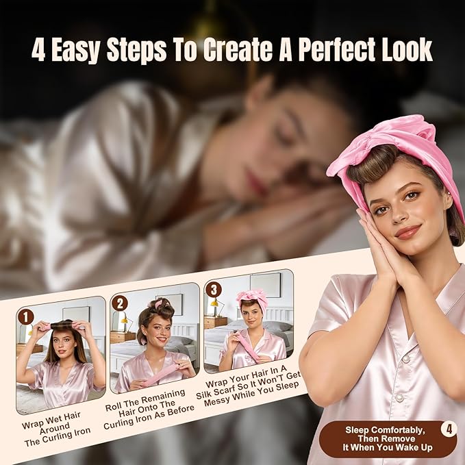 TULOBI 3 Pcs Heatless Curls Overnight - Upgraded Velvet Heatless Hair Curler with Velcro Fastener, Overnight Jumbo Blowout Rods, Hair Curlers to Sleep in for All Hair Types (Pink)