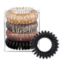Kitsch Spiral Hair Ties for Women – Coiled Plastic Hair Ties No Damage, Ponytail Holders for Thick and Thin Hair – Creaseless and Dent-Free, Phone Cord Style | Ideal Gifts for Women - Brunette, 4 Pcs