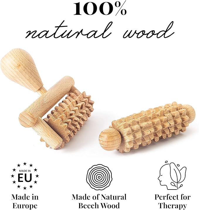tuuli Body and Face Roller, Multi-Functional Wooden Massage Roller, Helps Ease Muscle Tension and Support Skin Health, Natural Face Massage Tools, Set of 2 (2 Piece Set)