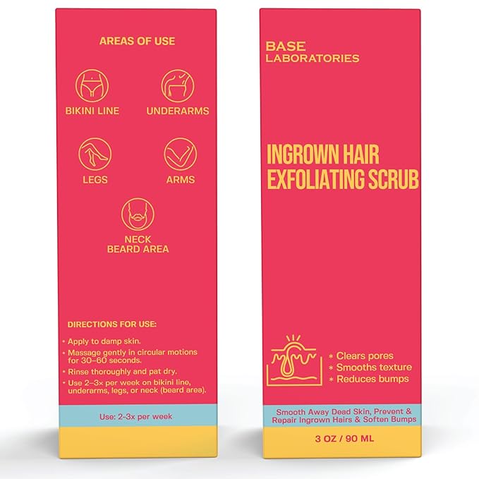 Base Laboratories Ingrown Hair - KP Bump Exfoliating Body Scrub - with AHA+BHA - Keratosis Pilaris Treatment - Daily Skin Exfoliant - Helps Reduce Strawberry Skin & Razor Bumps - Men & Women 3oz