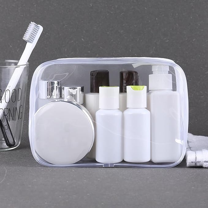 Tergy 20 Packs Clear Cosmetics Bags for Women Men Waterproof Toiletry Bags PVC Makeup Bags Organizer Case with Zipper for Travel Bathroom (White)