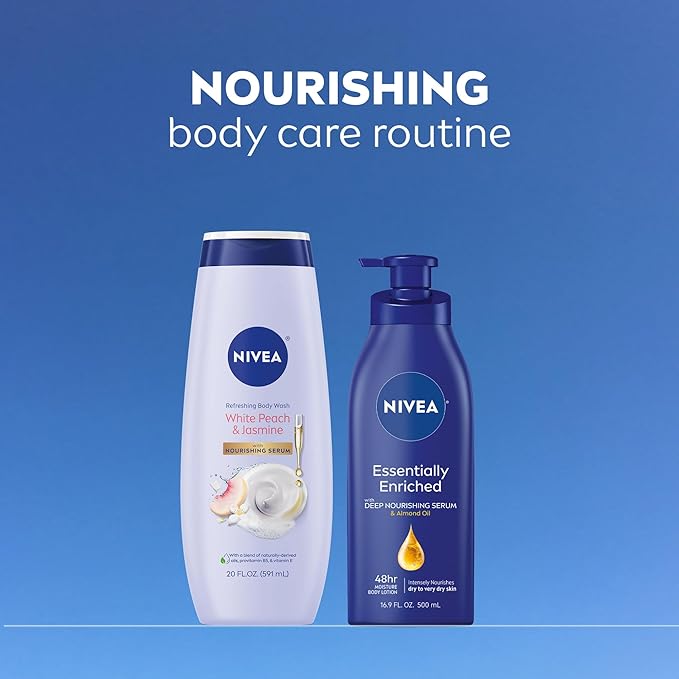 NIVEA Refreshing White Peach and Jasmine Body Wash with Nourishing Serum, Scented Body Wash for Women, Enriched with Provitamin B5 and Vitamin E, 20 Fl Oz Bottle, 3 Pack