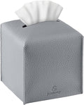 Tissue Box Cover, Jeethemy Square PU Leather Tissue Box Holder, Modern Tissue Case Facial Paper Organizer Dispenser，5X5X5'',Single Grey