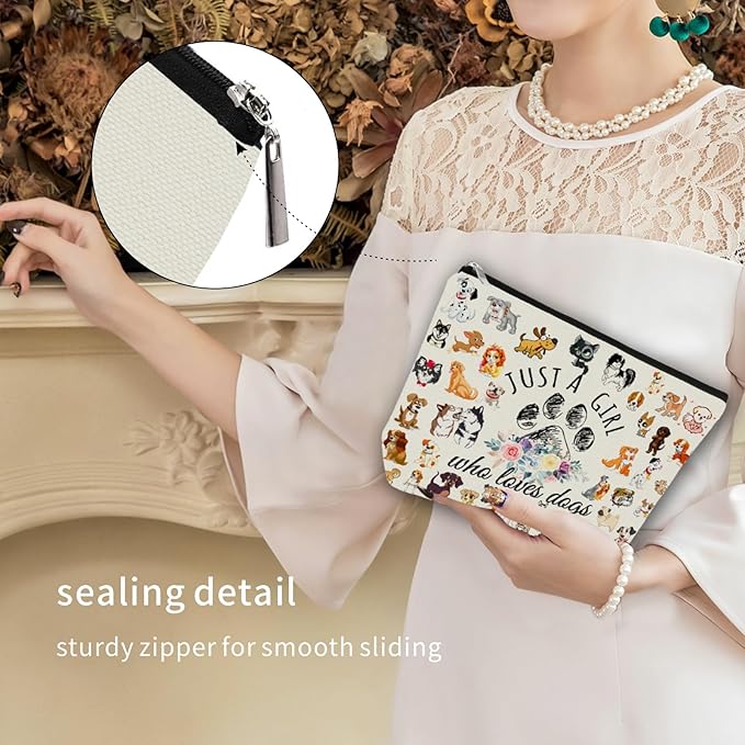 Dog Mom Makeup Bag Easter Gift: Cute Cosmetic Bag Just A Girl Who Loves Dogs For Daughters, Sisters, Friends,Teen Girls & Women.Ideal Gift For Travel, Birthdays, & Christmas.