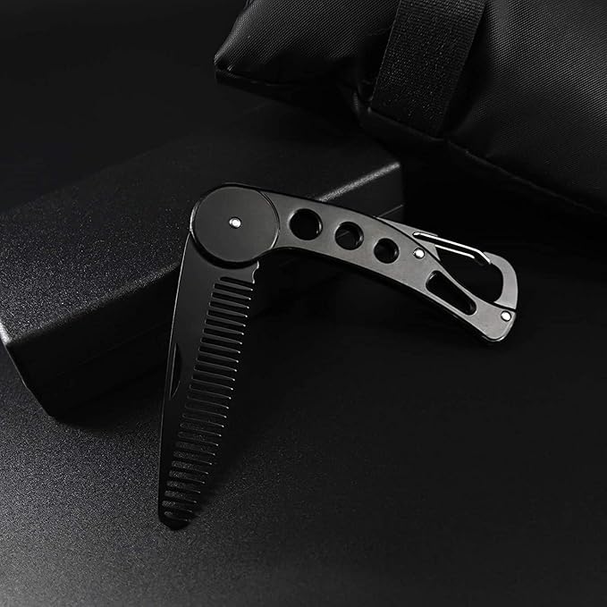 Stainless Steel Folding Beard and Mustache Comb for Men's Grooming - Anti-Static Hair Styling Pocket Beard Comb