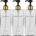 Clear Shampoo and Conditioner Dispenser Set by Brighter Barns - Refillable Plastic Shampoo Conditioner Body Wash Dispenser - Empty Pump Bottles for Body Wash - Minimalist Bathroom Decor, Gifts (Clear)