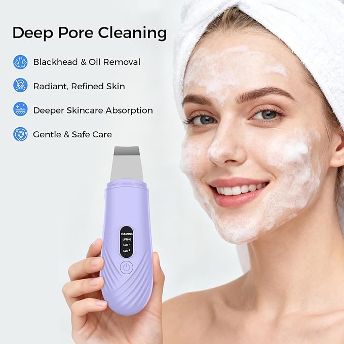 Skin Scrubber Face Spatula, Blackhead Remover Tool for Facial Deep Cleansing, Face Spatula Pore Cleaner with 4 Modes, Whitehead Remover, Blackhead Extractor, Face Scrubber (Purple)