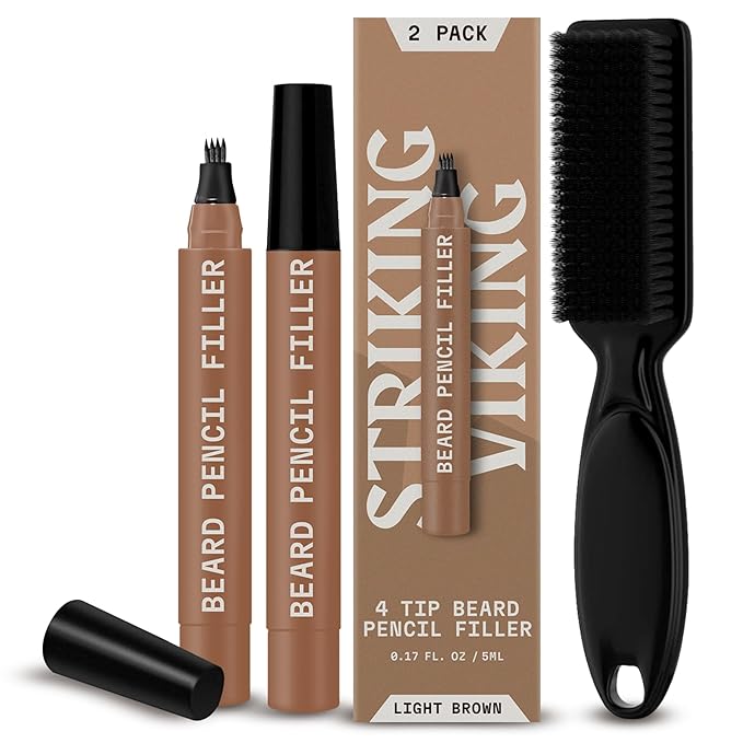 Striking Viking Beard Pencil Filler for Men - Light Brown, 2 Pack - Temporary Beard Dye - Waterproof Sweatproof Long Wear Beard Filler Pen for Touchups & Gap Contouring - Enhances Facial Hair