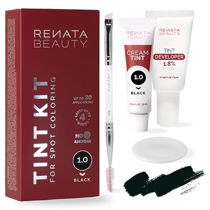 RB RENATA BEAUTY Tint Kit – Cream Hair Dye Kit with Developer and Application Brush for Spot Coloring - Covers Gray Hairs, Smudge-Proof, Long-Lasting Up to 4 Weeks, 20 Applications [Black]