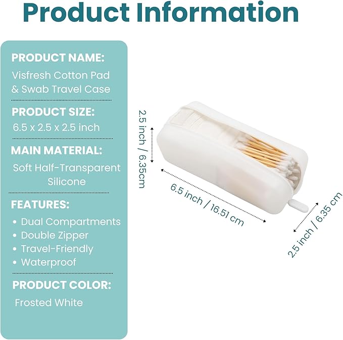 Cotton Pad Swab Travel Case – 2-in-1 Portable Waterproof Qtips Dispenser for Cotton Square Pad & Qtip, Floss, Bobbi Pin, Nail Kit, Hair Accessories Organizer TSA Compliance – VISFRESH (Clear)
