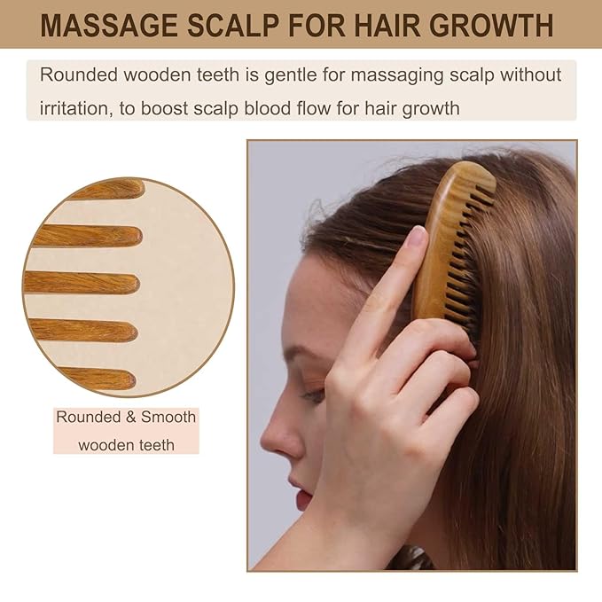 2 Pack Wooden Comb, Beard Comb for Men, Hair Combs for Women - Green Sandalwood