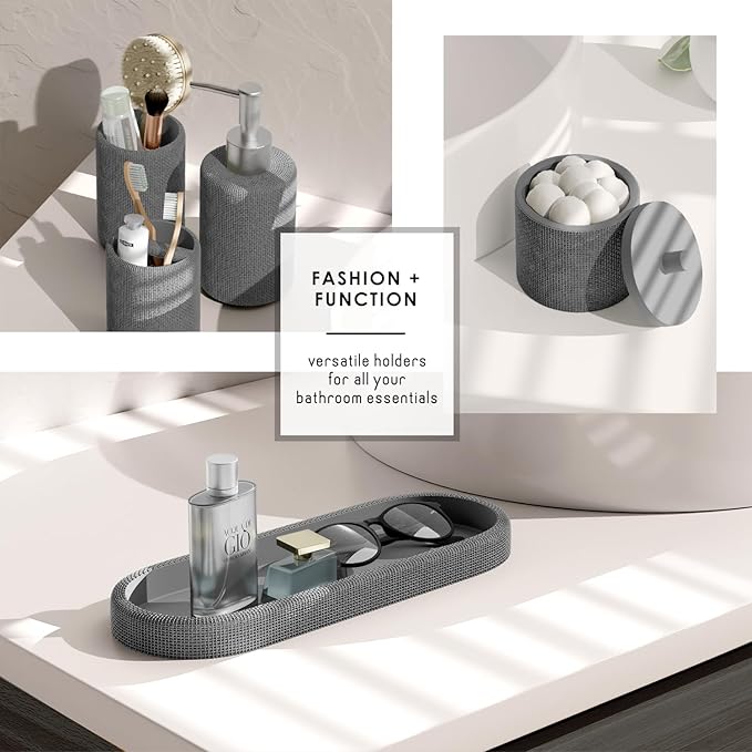 Clara Clark Bathroom Set - Grey Bathroom Accessories Set, 19PC Bathroom Accessory Set, Bathroom Sets with Shower Curtain Set, Soap Dispenser & Toothbrush Holder
