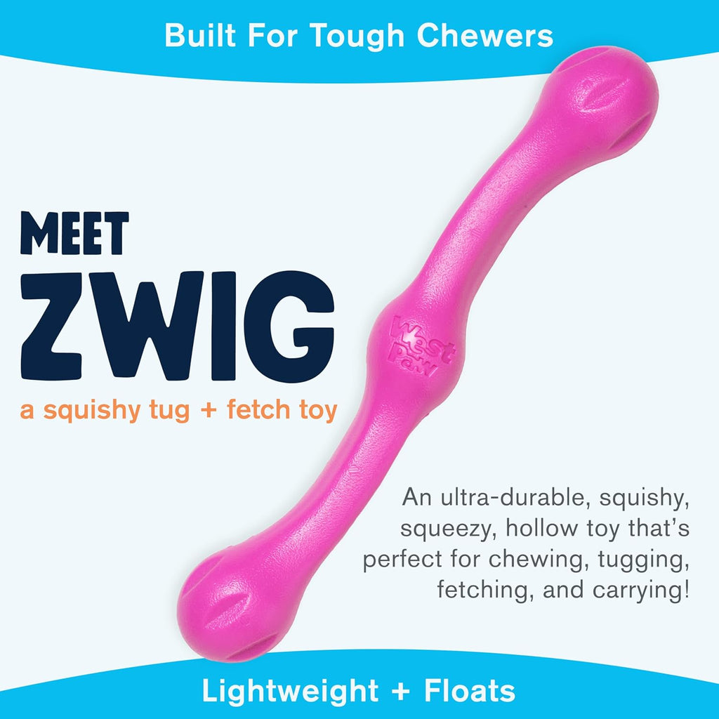 WEST PAW Zogoflex Echo Zwig Squeezy Dog Fetching Stick – Bouncy, Hollow, Squishy Interactive Toy for Puppies, Large Dogs – Floatable Stick, Lightweight Chewy Toy for Catch/Fetch – 13.75”, Hot Pink