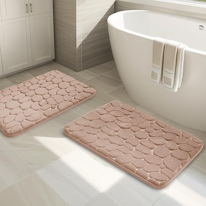 YIHOUSE Bathroom Rugs Mat Set 2 Piece Khaki, Memory Foam Bath Mats Sets, Non Slip Water Absorbent Washable Bath Rugs for Sink, Toilet and Floor