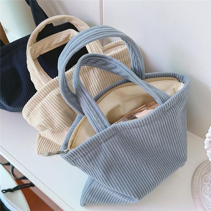 Wudygirl Makeup Bag Travel Cosmetic Bag for Women Small Makeup Pouch with Handle Zipper Cosmetic Pouch Handbag Aesthetic (Light Blue)