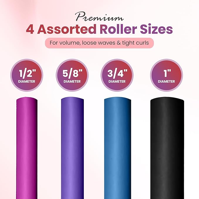 Rachel Roy Flexi Rods Foam Hair Rollers -1/2" 5/8" 3/4" 1" Diameter- Professional Salon Quality 18 Pcs Rubber Hair Rollers for Long, Medium, and Short Hair, Hair Curlers to Sleep in for Women