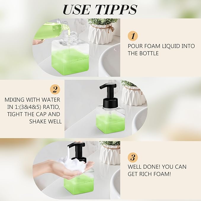 8.5 oz Foaming Soap Dispenser Plastic Foaming Pump Bottle, Refillable Dispenser with Plastic Pump, Empty Hand Bottles for Liquid Soap, Shampoo, Bathroom,Hotel,Restaurant (15, Brown)