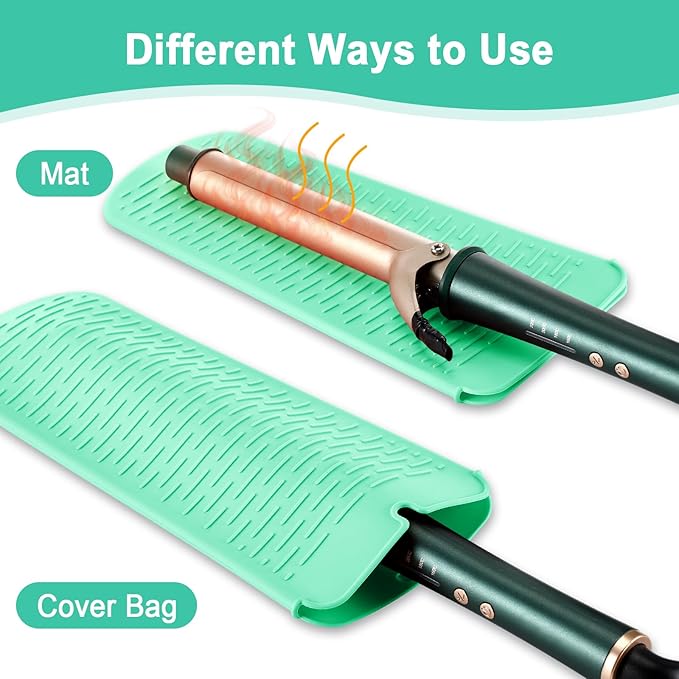Shappy 2 Pcs Heat Resistant Hair Tools Bag Curling Iron Travel Case Cover Neoprene Flat Iron Holder Travel Case and Silicone Mat Pouch for Hot Hair Tools Storage Organizer(Cactus Style)