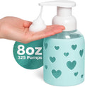 SoCal Suds & Company Foaming Hand Soap Dispenser Glass, Liquid Soap Pump with Heart Silicone Sleeve, Refillable Bottle for Kids, Baby Wash & Shampoo, Ideal for Bathroom & Kitchen Use, Sea Glass, 8oz