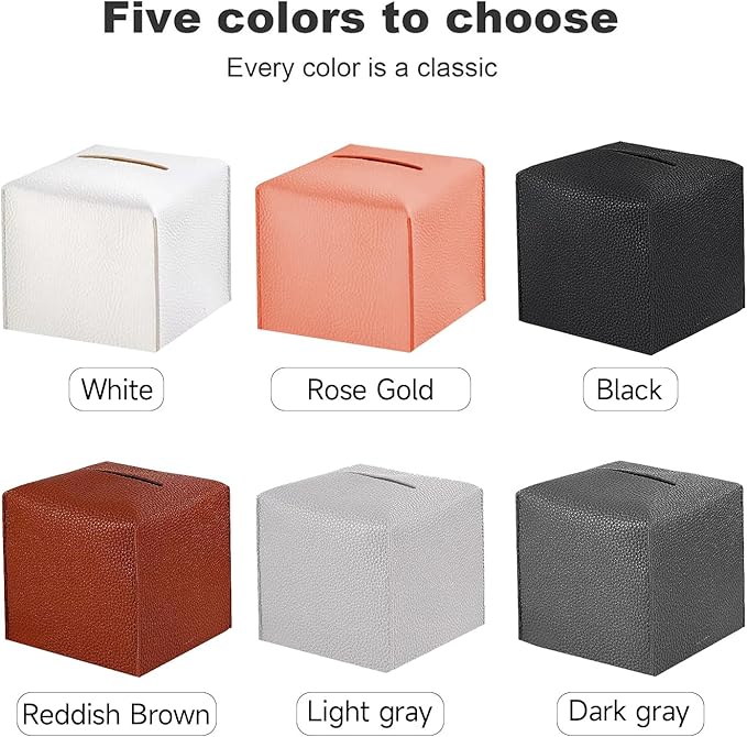 2 Pack, VIVIDLY Tissue Box Cover Holder, Square Modern PU Leather Tissue Box Holder, Can be Used for Bathroom Dressing Table, Bedside Table, Office Desk & Car 5"X5"X5"- (Black, 2)