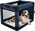 36 Inch Collapsible Crate for Large Dogs, 4-Door Foldable Soft Kennel with Chew Proof Mesh Windows for Indoor & Outdoor Travel,Navy Blue