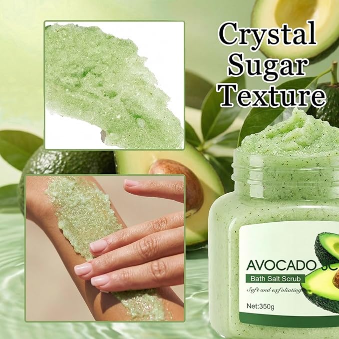 Avocado Body Exfoliator, Deep Cleaning Exfoliating Body Scrub, Moisturizing Nourishing Salt Rose Body Scrub, 350 g