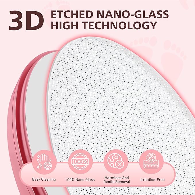 BALUCA Glass Foot File Callus Remover for Feet - Nano Glass Foot Scraper Scrubber Dead Skin Removal for Cracked Heels,Professional Pedicure Tool for Home, Salon, and Travel (Pink)