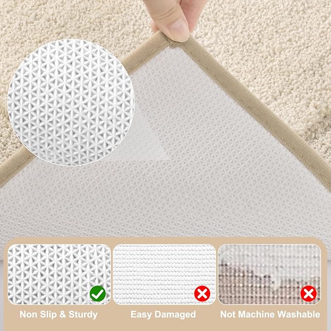 SHACOS Soft Fluffy Bathroom Rugs Set of 3 Pieces Bath Mats with U Shape Toilet Rugs Non Slip Washable Bath Rugs Absorbent Bathroom Carpet for Shower Tub Sink, Light Beige