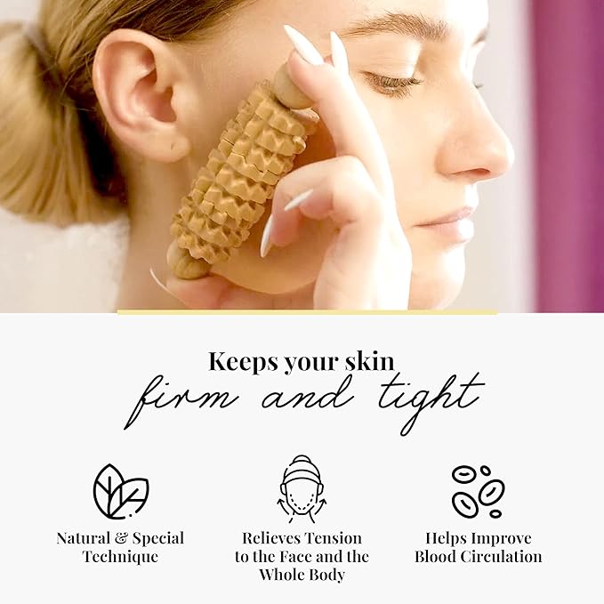 tuuli Body and Face Roller, Multi-Functional Wooden Massage Roller, Helps Ease Muscle Tension and Support Skin Health, Natural Face Massage Tools, Set of 2 (2 Piece Set)