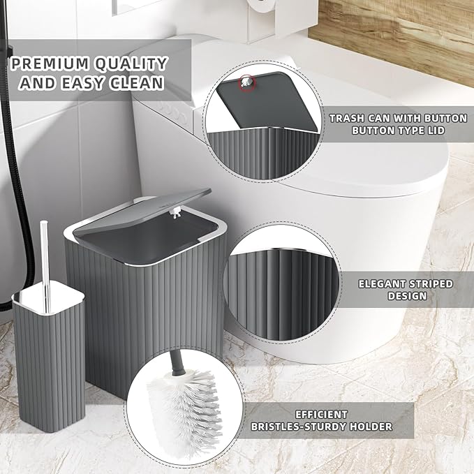 Bathroom Accessories Set- 25PC Grey Bathroom Set, Bathroom Set with Shower Curtain and Rugs, Shower Curtain Set, Toilet Brush, Trash Can, Qtip Holder Dispenser & Soap Dispenser
