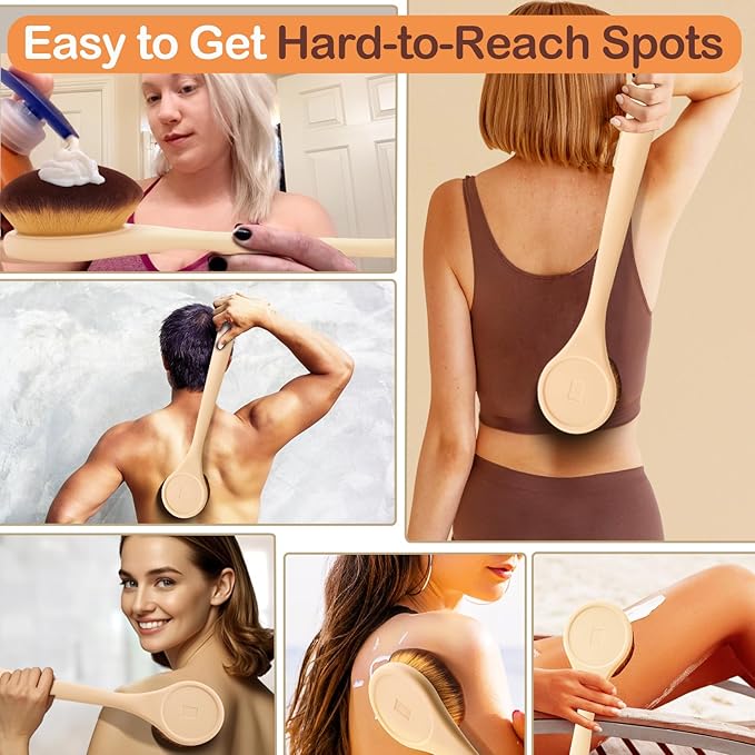 Lotion Applicator for Back, Feet, Long Handle Curved, Back Sunscreen Applicator for Kids, Women, Ultra Soft Bristles for Ultimate Comfy, Apply Cream Moisturizer, Self Tanner, Beige