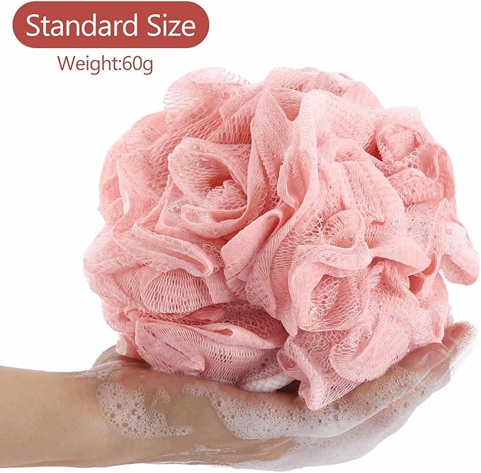 BTYMS 4 Pieces Shower Loofahs Bath Sponges 60g/pcs Mesh Puffs Body Scrub Luffas Bath Scrunchies for Shower Exfoliate