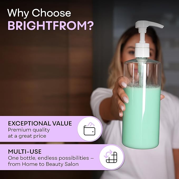 BRIGHTFROM Empty Shampoo Pump Bottles, 32 OZ / 1 Liter, BPA-Free Cylinder Containers, Household & Commercial Use, 2 Pack - Leak Proof