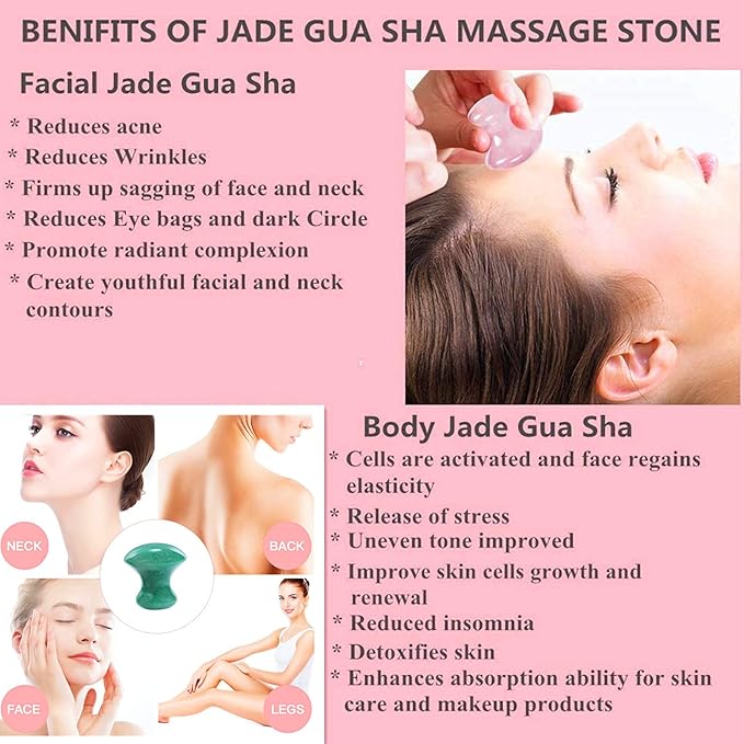 2pieces Natural Stone Gua Sha Scraping Massage Tool, Mushroom Shape Guasha Board for Face Neck Beauty Spa Relaxing Massage Stone (Green Aventurine)