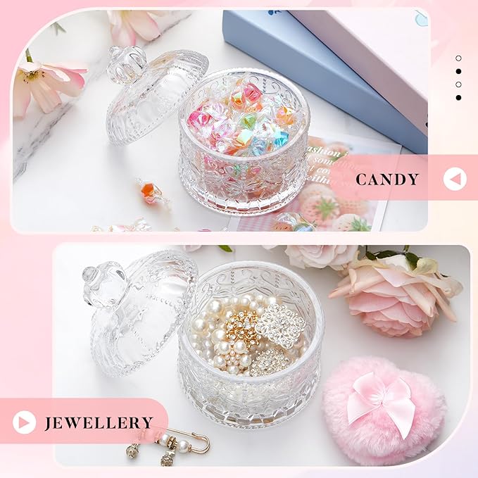 Tioncy 3 Pcs Large Body Powder Puff and Container Valentine's Day gift Powder Container with Puff Crystal Case Soft Washable Reusable Velour Face Body Glitter Wet Dry Makeup(Crown,Clear)