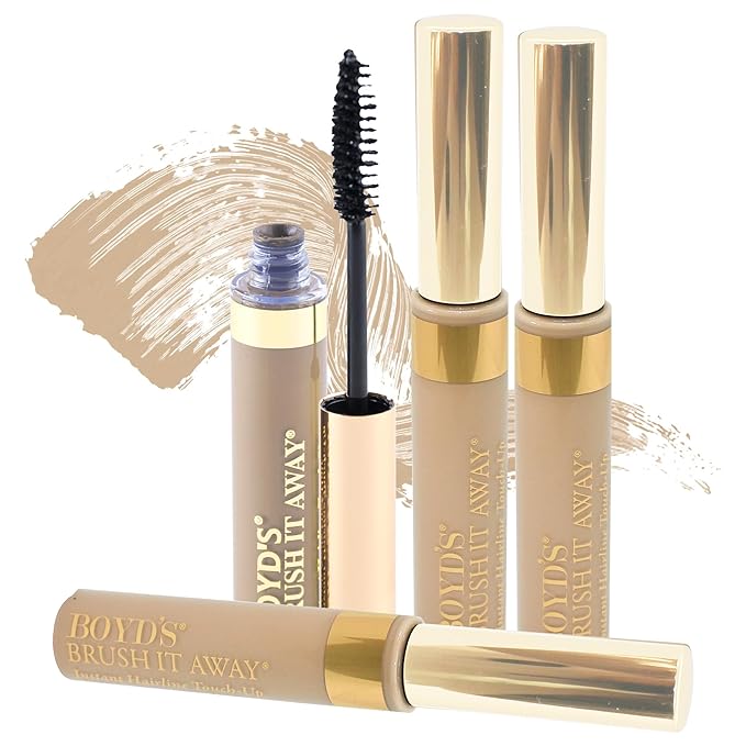 Boyd’s Brush It Away | Grey Hair Root Touch Up for Women & Men | Temporary Hair Color Mascara | Quick-Dry Water-Resistant Concealing Formula | Blonde, 4-Pack