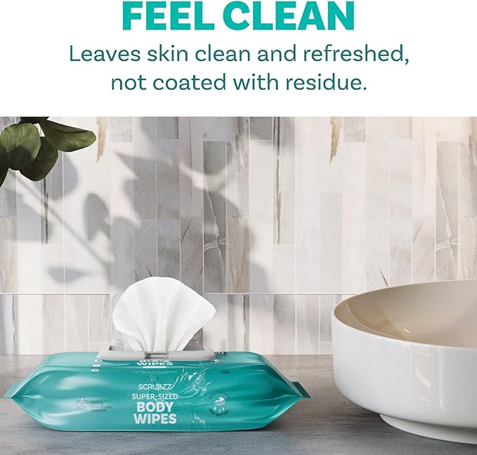 Adult Body Bathing & Incontinence Wipes, Extra Large 8” x 12” No Rinse Body Cleansing Cloths – Disposable Washcloths for Elderly Care, Bed Bathing & Daily Hygiene - 400 Count