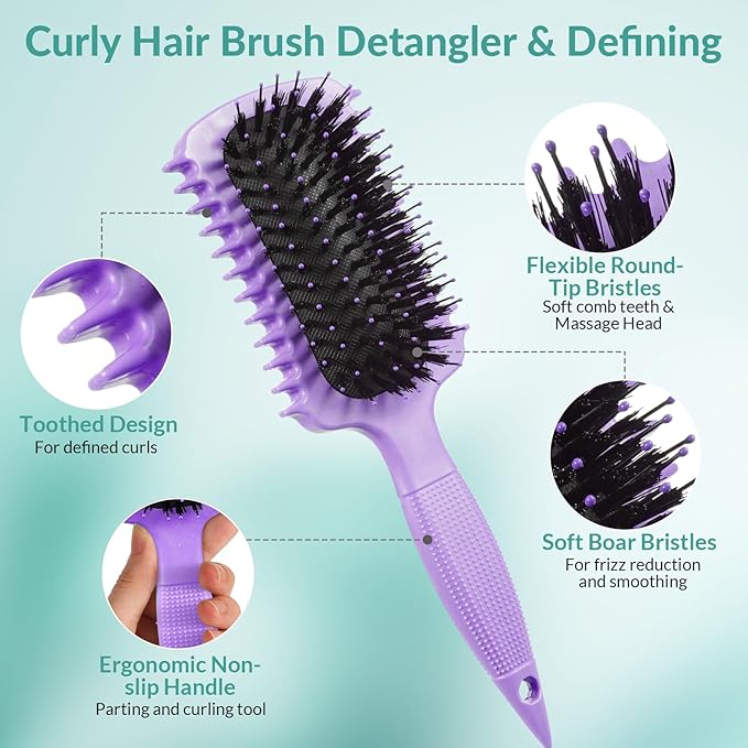 Curl Defining Brush, Curly Hair Brush Products for Effortlessly Detangling Shaping and Styling Women's Men's Curls on All Wet or Dry Hair Types, Reduces Frizz