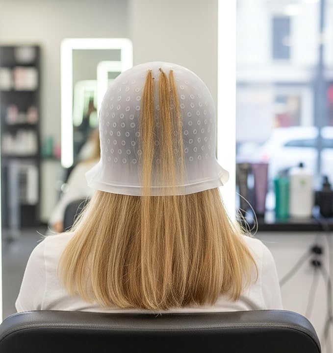 Frosting Caps for Highlighting Hair, Highlight Caps for Hair Pre-Punched with Holes Silicone, Reusable Highlighting Cap with Hook for Salon & Home Hairs Coloring, Women & Men