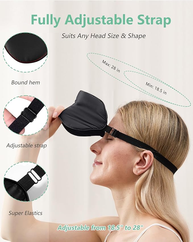 BeeVines 100% Real Mulberry Silk 2 Pack Sleep Mask, Pure Silk Eye Masks with Adjustable Strap for Sleeping, 100% Block Light Eye Shade Cover, Reduces Puffy Eyes Traveling Gifts(Black & Green)