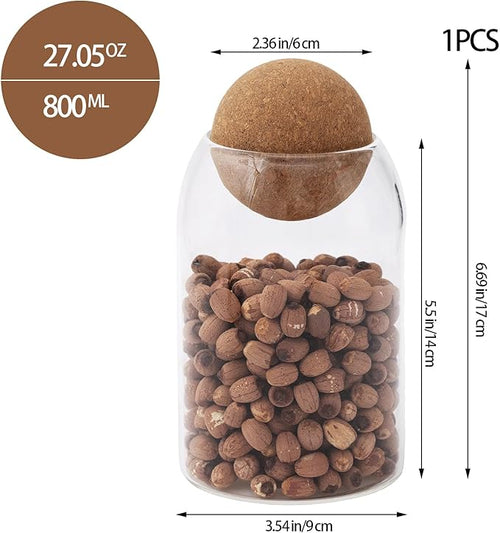 1 Pack 6.69 In Glass Storage Container, Ball Cork Jar Decorative Organizer, Cute Canister for Tip Change Sugar/Cotton Swab Holder