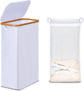 efluky Slim Laundry Basket with Lid, Narrow Laundry Hamper with Removable Bag, Skinny Dirty Clothes Basket with Bamboo Handles for Bathroom, Bedroom & Laundry Room, 75L White